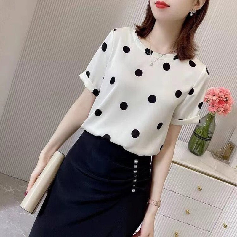 Women's O-Neck Pullover Short Sleeve Printed Pattern Blouse