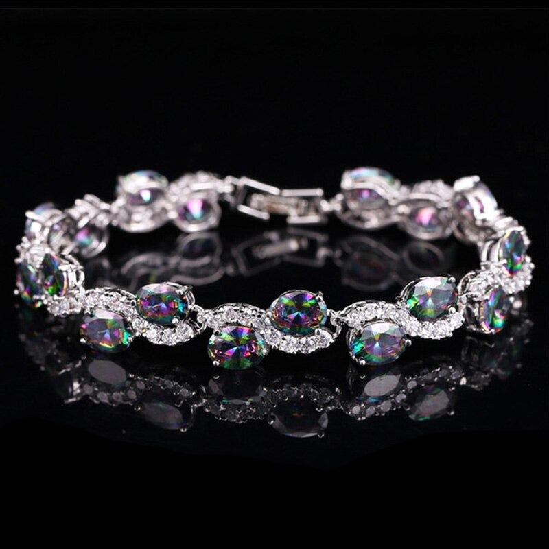 Women's Copper Cubic Zirconia Link Chain Round Pattern Bracelet