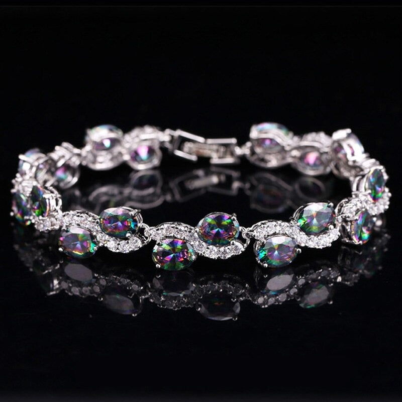 Women's Copper Cubic Zirconia Link Chain Round Pattern Bracelet