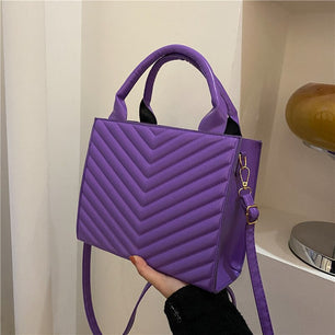 Women's Leather Zipper Closure Striped Pattern Shoulder Handbags