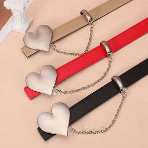 Women's Genuine Leather Heart Shaped Smooth Buckle Trendy Belt