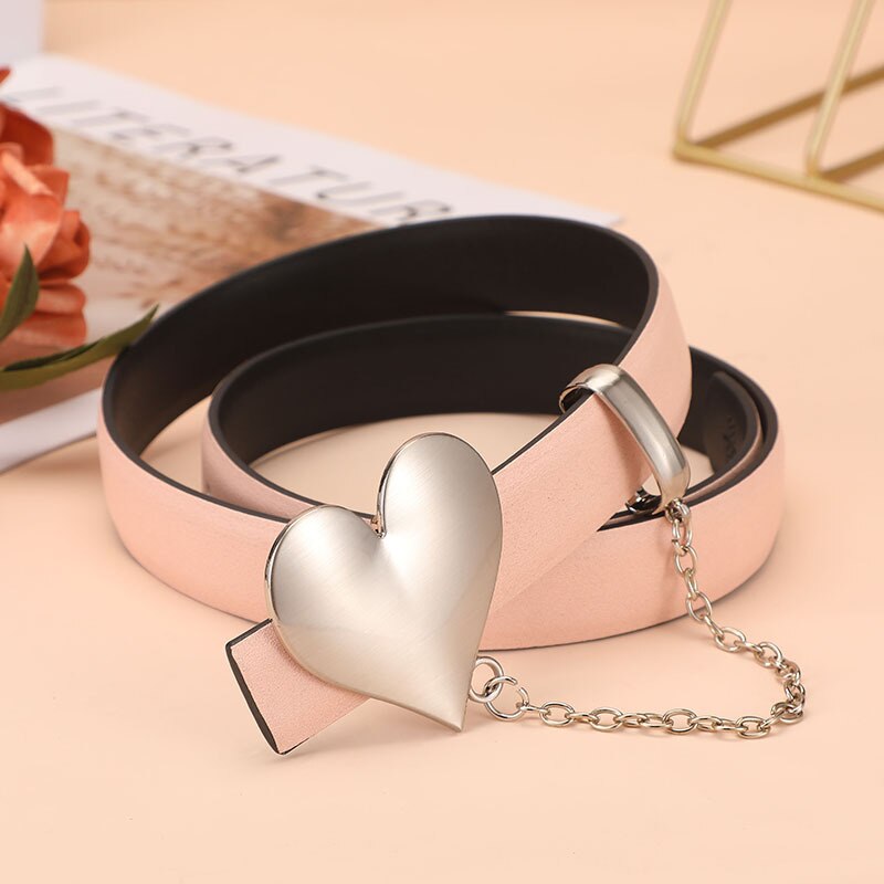 Women's Genuine Leather Heart Shaped Smooth Buckle Trendy Belt