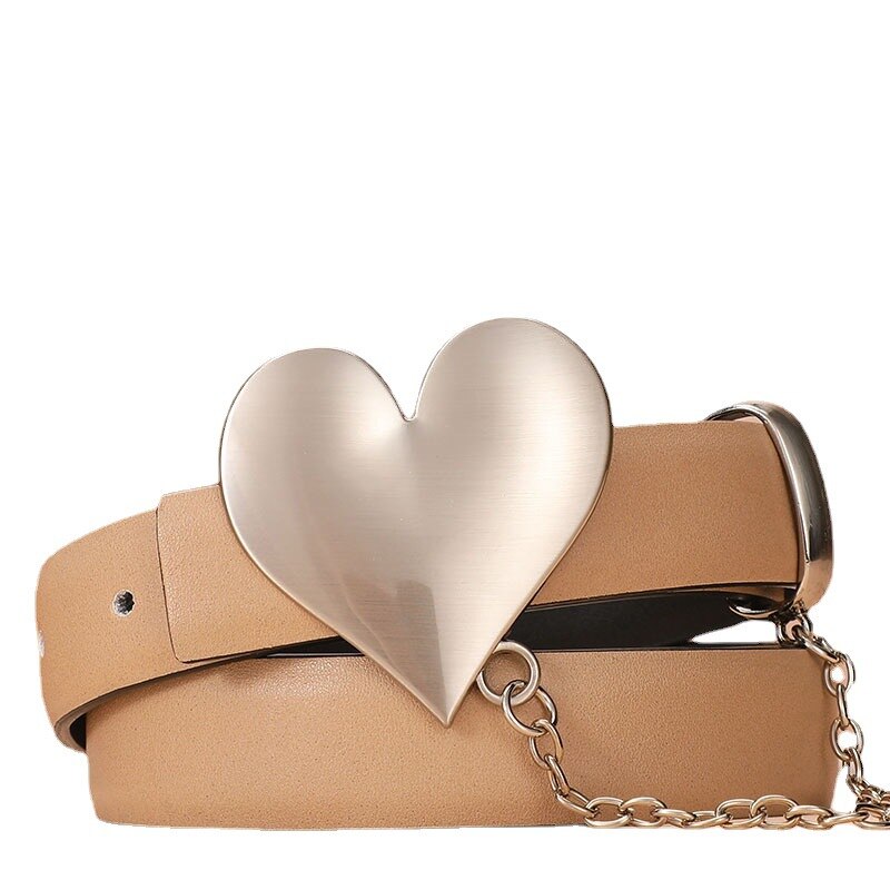 Women's Genuine Leather Heart Shaped Smooth Buckle Trendy Belt