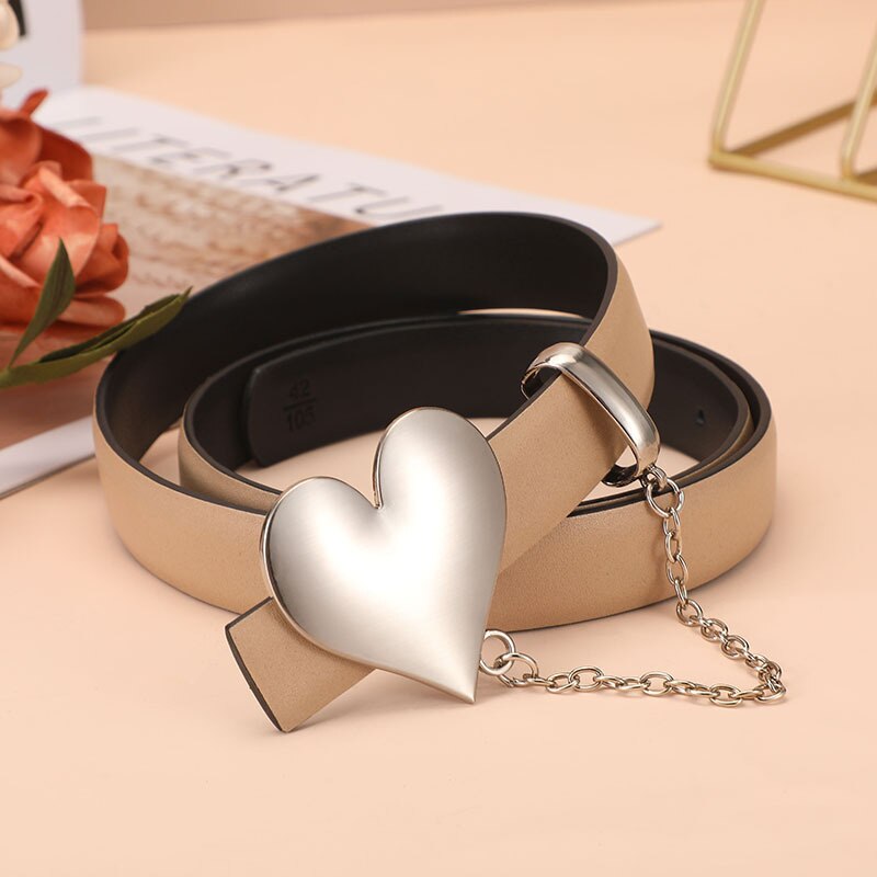 Women's Genuine Leather Heart Shaped Smooth Buckle Trendy Belt