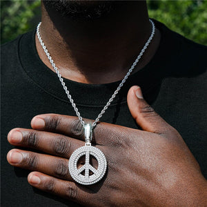Men's Metal Copper Hip-Hop Cubic Zircon Peace Symbol Necklaces