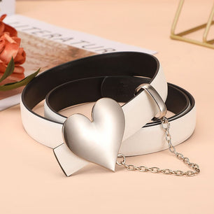 Women's Genuine Leather Heart Shaped Smooth Buckle Trendy Belt