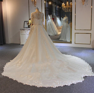 Women's Boat Neck Full Sleeves Mermaid Bridal Wedding Dress