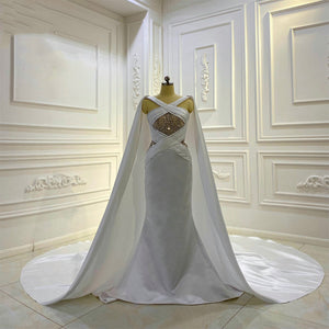 Women's Satin V-Neck Court Train Mermaid Bridal Wedding Dress