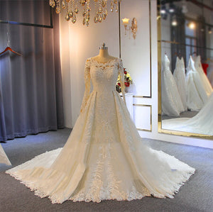 Women's Boat Neck Full Sleeves Mermaid Bridal Wedding Dress