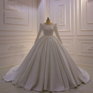 Women's O-Neck Full Sleeves Court Train Bridal Wedding Dress