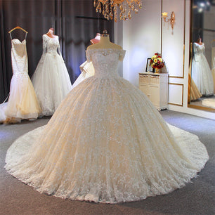 Women's Square-Neck Off-Shoulder Lace Up Bridal Wedding Dress