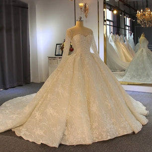Women's Sweetheart-Neck Full Sleeves Lace Up Bridal Wedding Dress