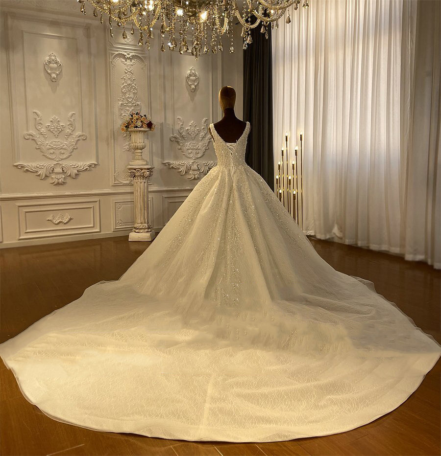 Women's Square Neck Sleeveless Lace Up Bridal Wedding Dress