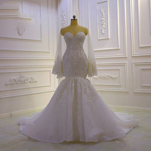 Women's Sweetheart Neck Court Train Mermaid Bridal Wedding Dress