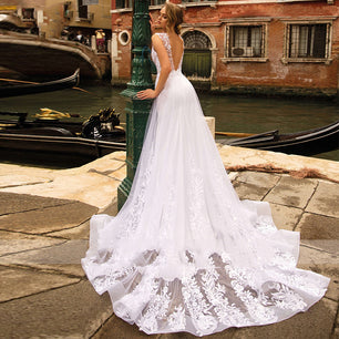 Women's O-Neck Sleeveless Mermaid Bridal Wedding Gown Dress