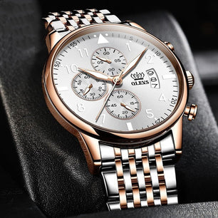 Men's Stainless Steel Water-Resistant Luxury Quartz Round Watches