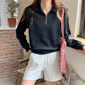 Women's Polyester Turn-Down Full Sleeves Elegant Pullovers Tops