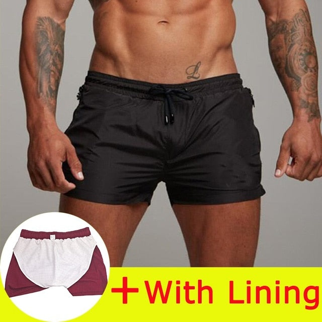 Men's Elastic Drawstring Waist Quick-Dry Zip Pocket Beachwear Shorts