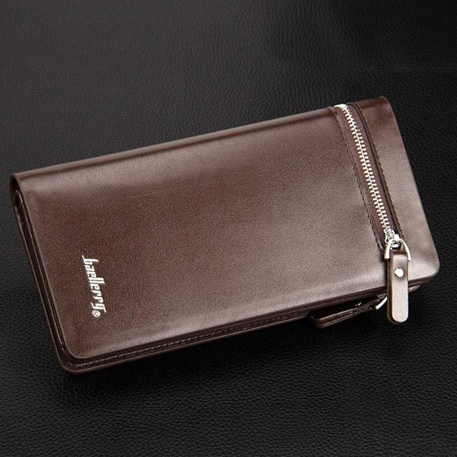 Men's Leather Large Capacity Pocket Long Double Zipper Wallets