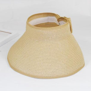 Women's Round Straw Linen Adjusted-Straps Wide Brim Sun Hats