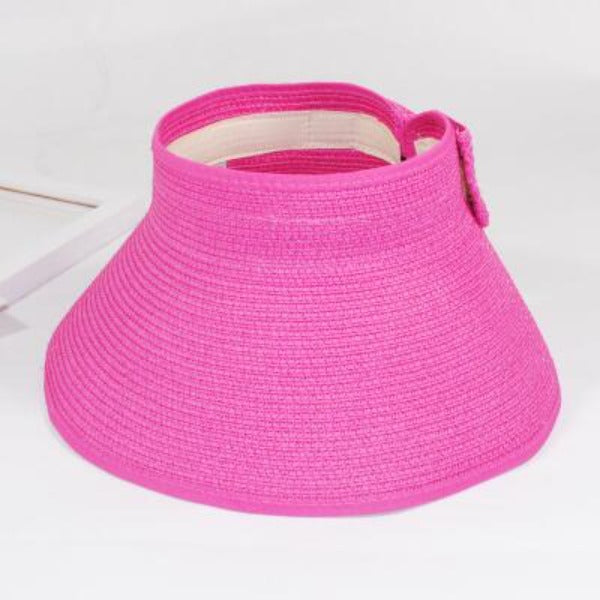 Women's Round Straw Linen Adjusted-Straps Wide Brim Sun Hats