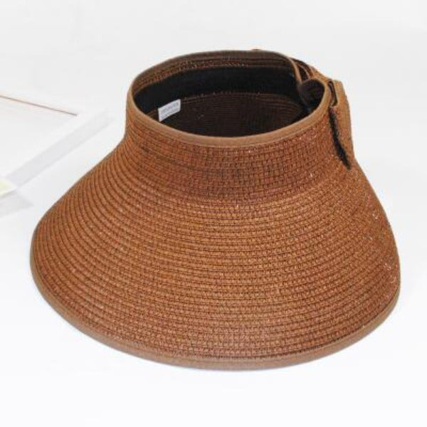 Women's Round Straw Linen Adjusted-Straps Wide Brim Sun Hats