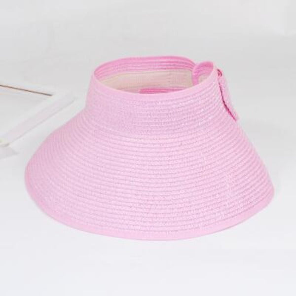 Women's Round Straw Linen Adjusted-Straps Wide Brim Sun Hats