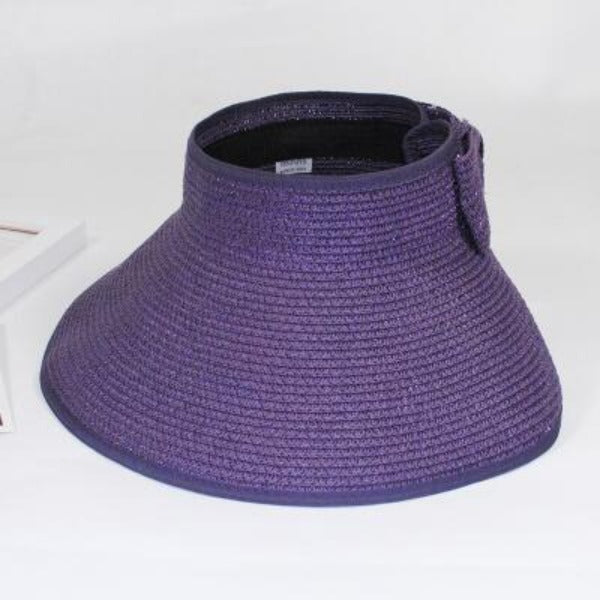 Women's Round Straw Linen Adjusted-Straps Wide Brim Sun Hats