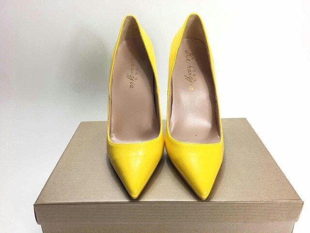 Women's Leather Pointed Toe Slip-On Thin High Heel Pumps Shoe