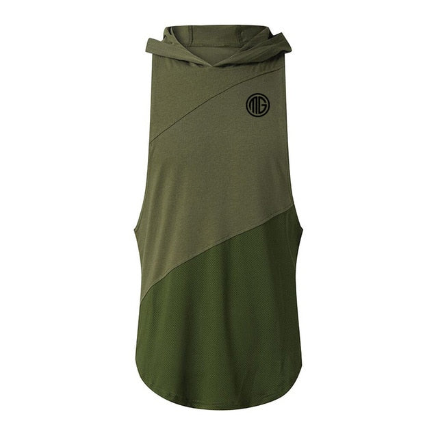 Men's O-Neck Sleeveless Quick Dry Sportswear Hooded Stringer Vests