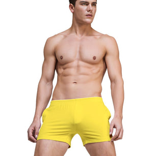 Men's Low Elastic Waist Plain Quick-Dry Swimwear Boxer Shorts