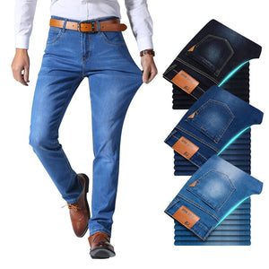 Men's Mid Waist Plain Button Zipper Pocket Denim Slim Jeans