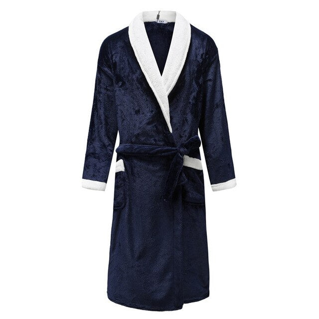 Men's Open Stitch Long Sleeve Lace-Up Waist Sleepwear Pocket Robes