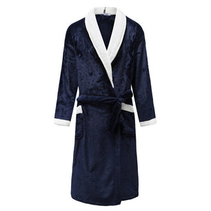 Men's Open Stitch Long Sleeve Lace-Up Waist Sleepwear Pocket Robes