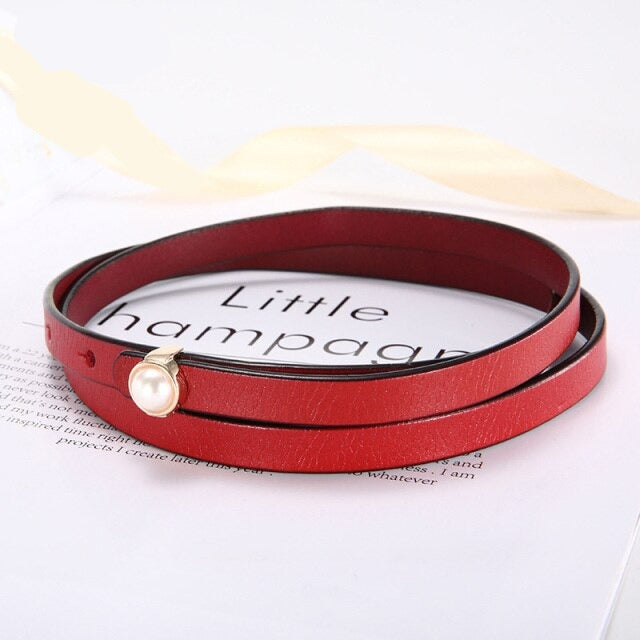 Women's Thin Leather Plain Strap Pin Buckle Closure Waist Belt