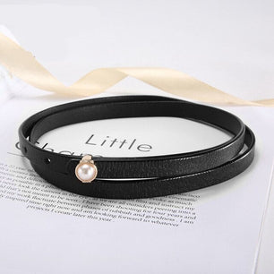 Women's Thin Leather Plain Strap Pin Buckle Closure Waist Belt