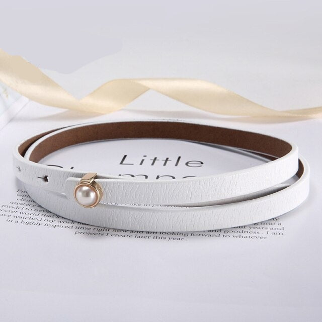 Women's Thin Leather Plain Strap Pin Buckle Closure Waist Belt