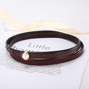 Women's Thin Leather Plain Strap Pin Buckle Closure Waist Belt