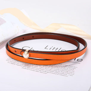 Women's Thin Leather Plain Strap Pin Buckle Closure Waist Belt