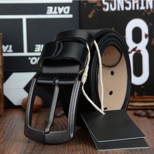 Men's Genuine Leather Plain Strap Pin Buckle Closure Belts