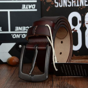 Men's Genuine Leather Plain Strap Pin Buckle Closure Belts