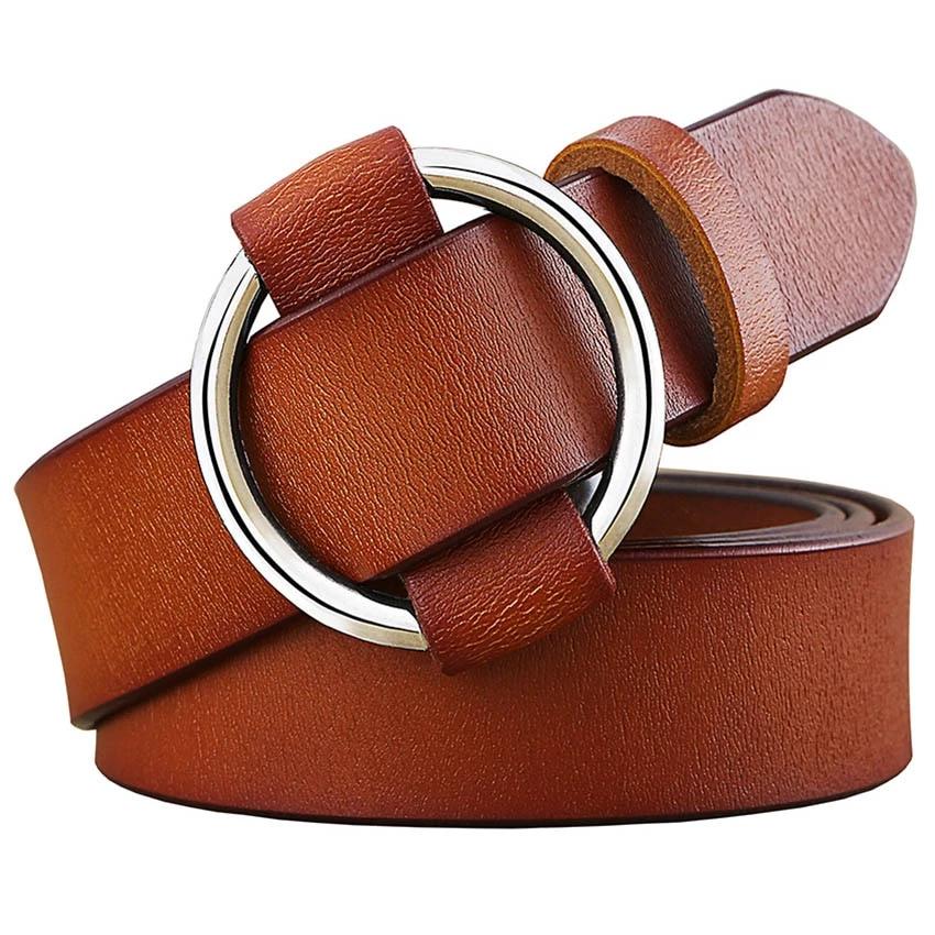 Women's Genuine Leather Strap Round Alloy Pin Buckle Closure Belts