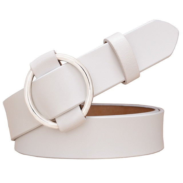 Women's Genuine Leather Strap Round Alloy Pin Buckle Closure Belts