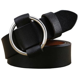 Women's Genuine Leather Strap Round Alloy Pin Buckle Closure Belts