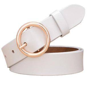 Women's Genuine Leather Strap Round Alloy Pin Buckle Closure Belts