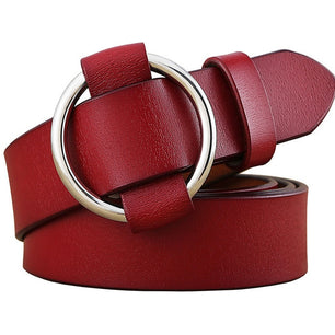 Women's Genuine Leather Strap Round Alloy Pin Buckle Closure Belts