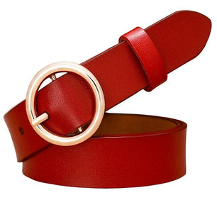 Women's Genuine Leather Strap Round Alloy Pin Buckle Closure Belts