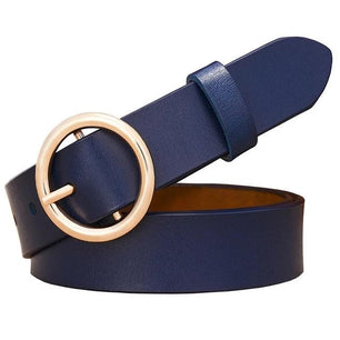 Women's Genuine Leather Strap Round Alloy Pin Buckle Closure Belts