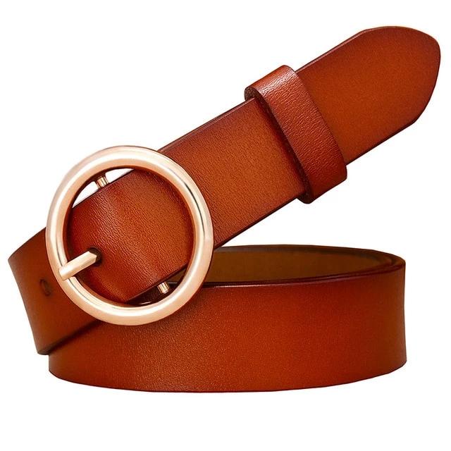 Women's Genuine Leather Strap Round Alloy Pin Buckle Closure Belts