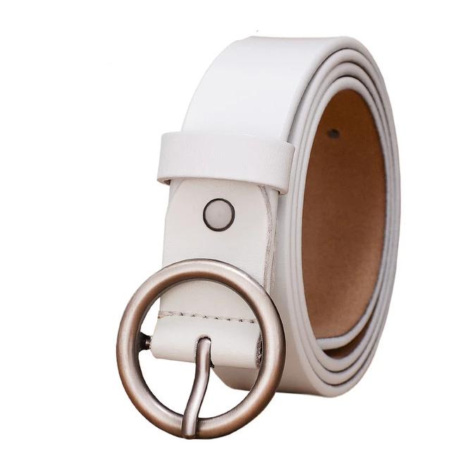 Women's Genuine Leather Strap Round Alloy Pin Buckle Closure Belts